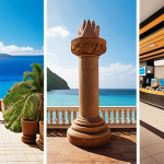 Here are three image prompts, each designed to capture a key aspect of managing a modern travel agency, based on the provided text: