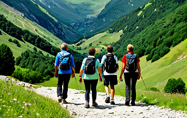 여행 산업에서의 새로운 비즈니스 모델 - Eco-Tourism in the Pyrenees**
"A diverse group of fully clothed people hiking in the Pyrenees mount...