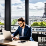Home 16 여행산업기사 연봉과 직업 전망 - A modern digital marketing specialist working in a bright, contemporary office in Paris, surrounded ...