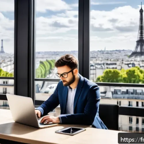 Home 28 여행산업기사 연봉과 직업 전망 - A modern digital marketing specialist working in a bright, contemporary office in Paris, surrounded ...