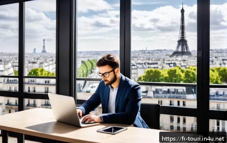 여행산업기사 연봉과 직업 전망 - A modern digital marketing specialist working in a bright, contemporary office in Paris, surrounded ...