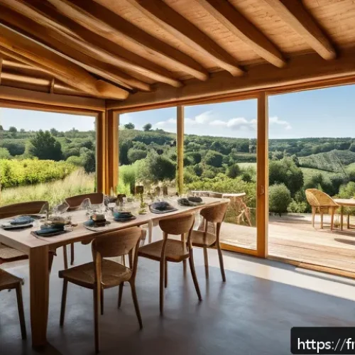 Home 15 여행산업 실무에서의 창의적 문제 해결 - A serene eco-lodge nestled in the lush French countryside, featuring wooden architecture with solar ...